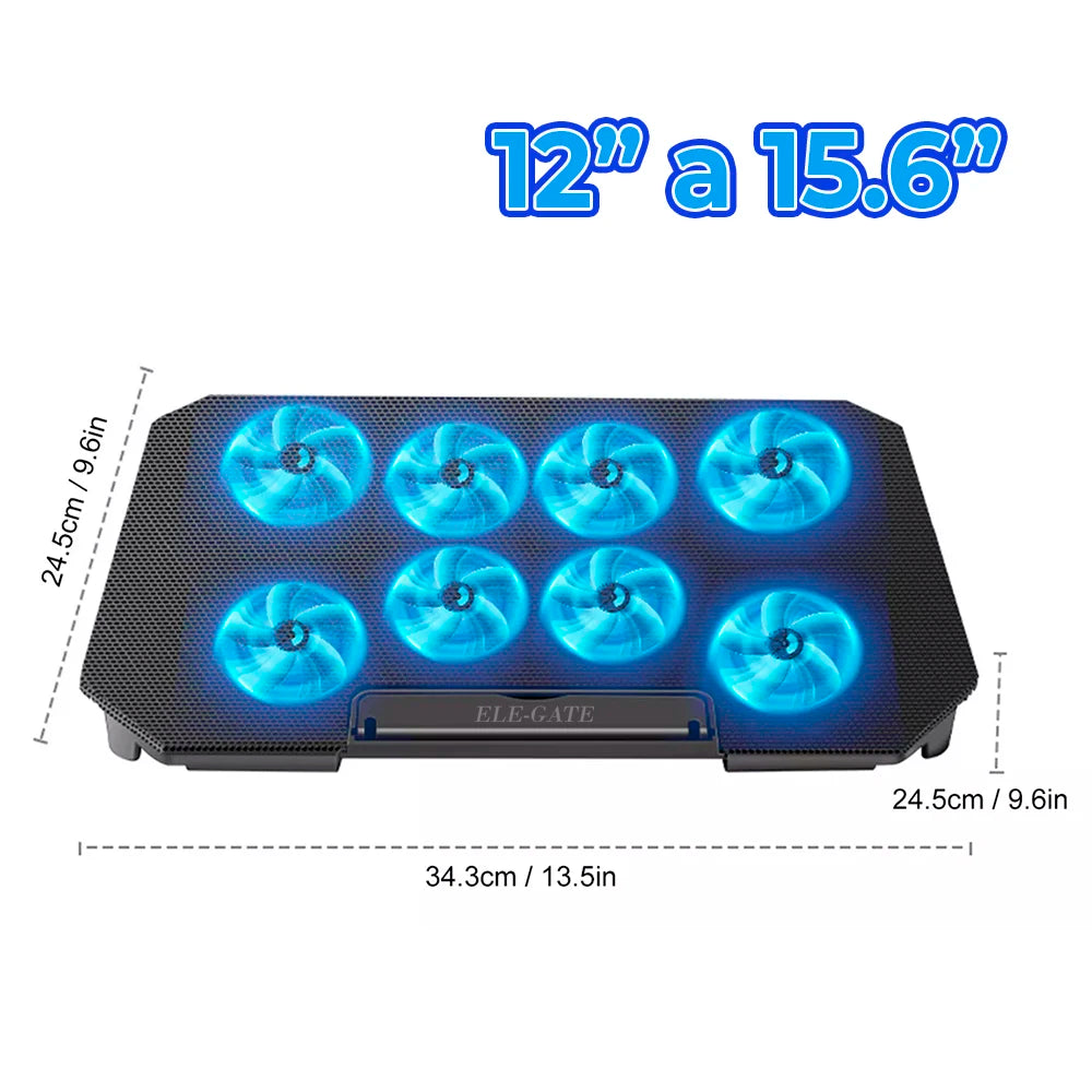 ELE-GATE 8-Fan Plastic Laptop Cooling Pad with Two USB Ports 4-Tilt for 12" to 15.6" Laptops in Stock