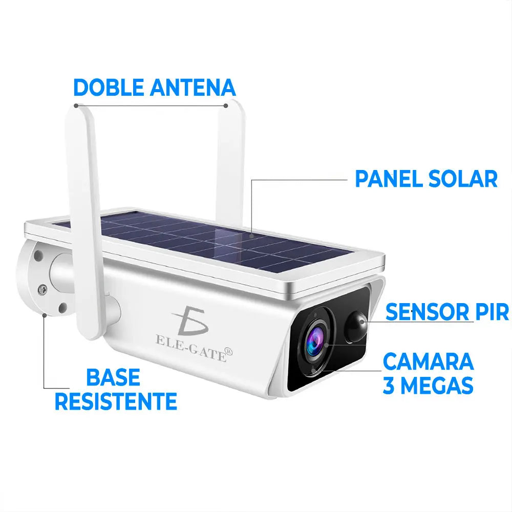 ELE-GATE Full HD Wireless WiFi Camera Solar Panel Infrared Night Vision Motion Detection IP66 Cloud Storage for Outdoor Home
