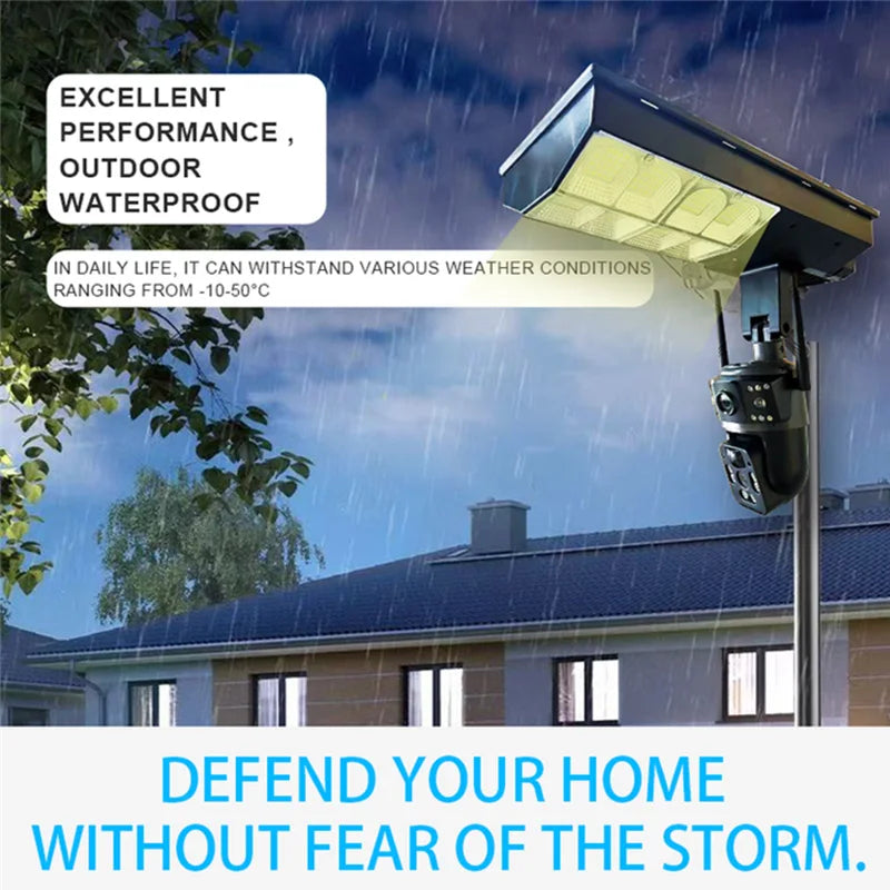 Rscamtom 6MP Security Camera Solar Dual Lens 360 Degree Rotating Motion Detection Two Way Voice Solar Street Light Camera