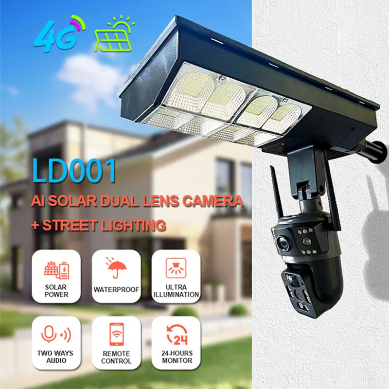 Rscamtom 6MP Security Camera Solar Dual Lens 360 Degree Rotating Motion Detection Two Way Voice Solar Street Light Camera