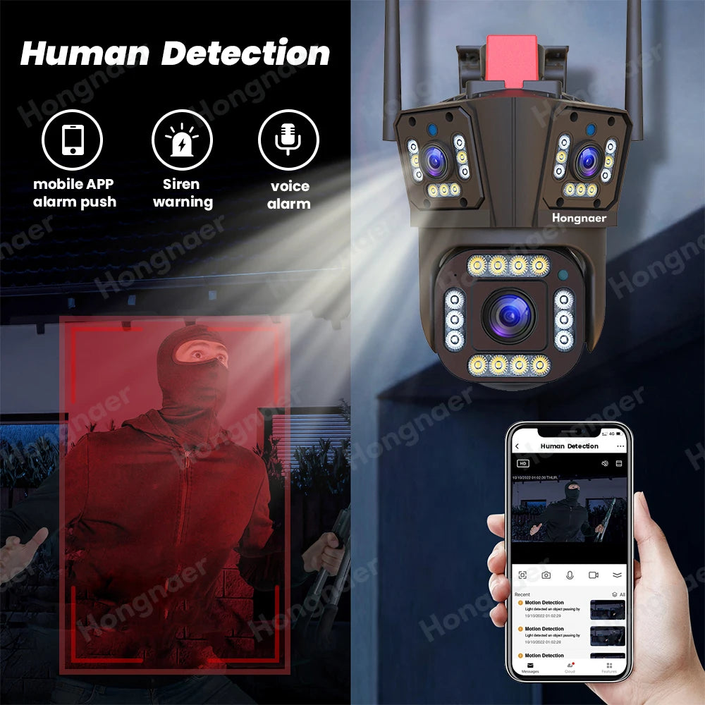 New Trend 12MP WiFi IP 3 Lens PTZ Camera Home Surveillance 6K Outdoor WiFi Security CCTV Network Cameras