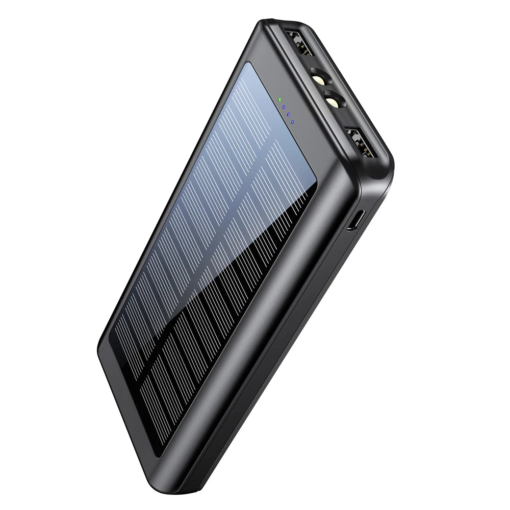 2025 New Xionel QC86S Solar Power Bank Hot Trending 20000mAh Double USB 2.1A Ultra Slim Electronics Portable Charge Flashlight