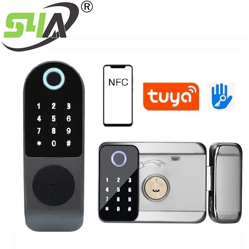 Double Cylinder Smart Home Electronic Smart Garage Outdoor Fingerprint Door RIM Lock TUYA Sart Locks