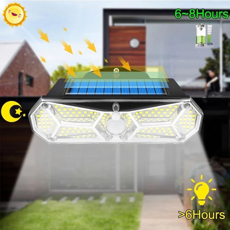 Outdoor Motion Sensor Solar Lights 126LEDs IP65 Waterproof Super Bright Solar Wireless Wall Lamp with 3 Modes and 8 Wide Angle