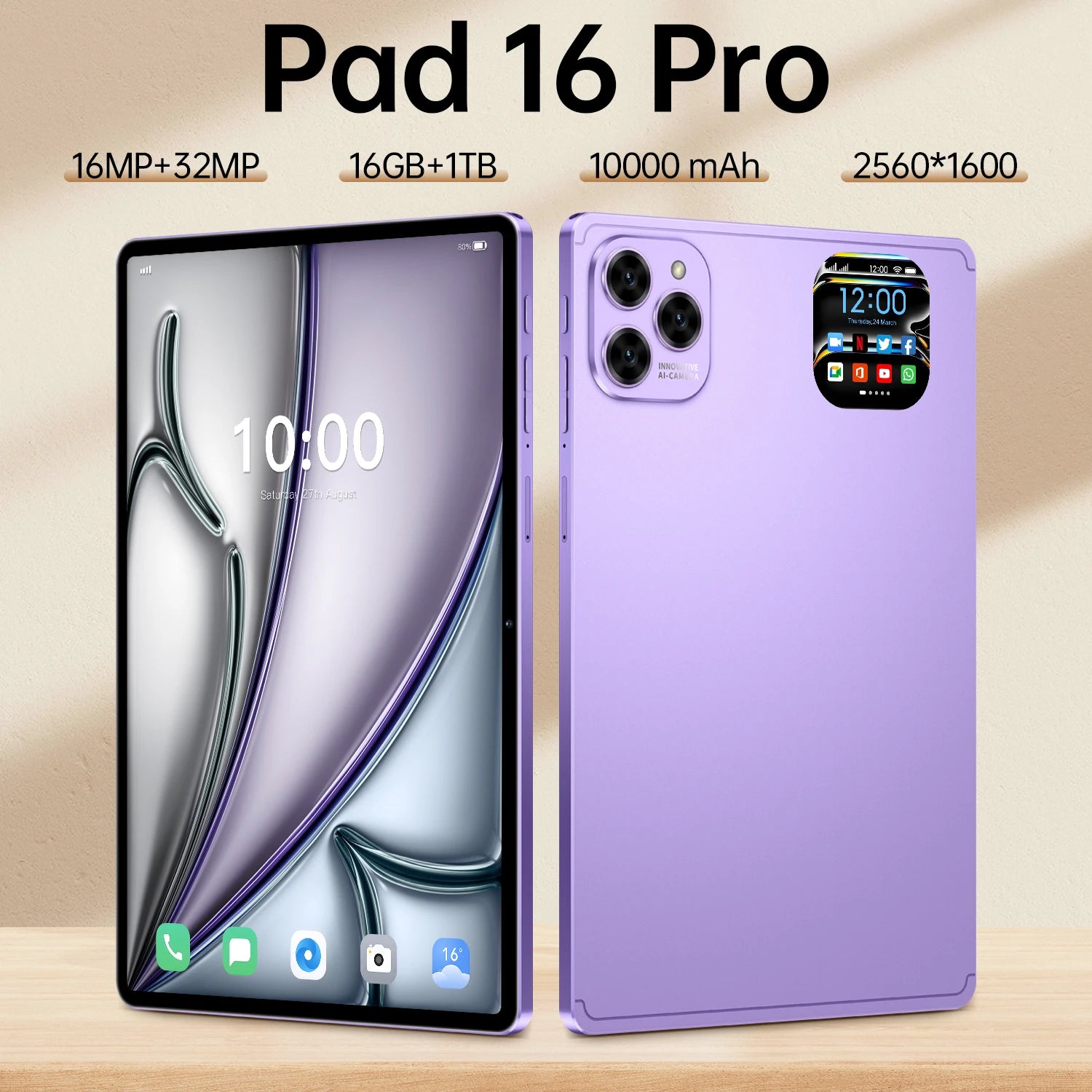 Wholesale 5GTablet Tablet for Pad 16 Pro | 10.1" 16GB+1TB Android 15 | 10000mAh Battery 5G WiFi