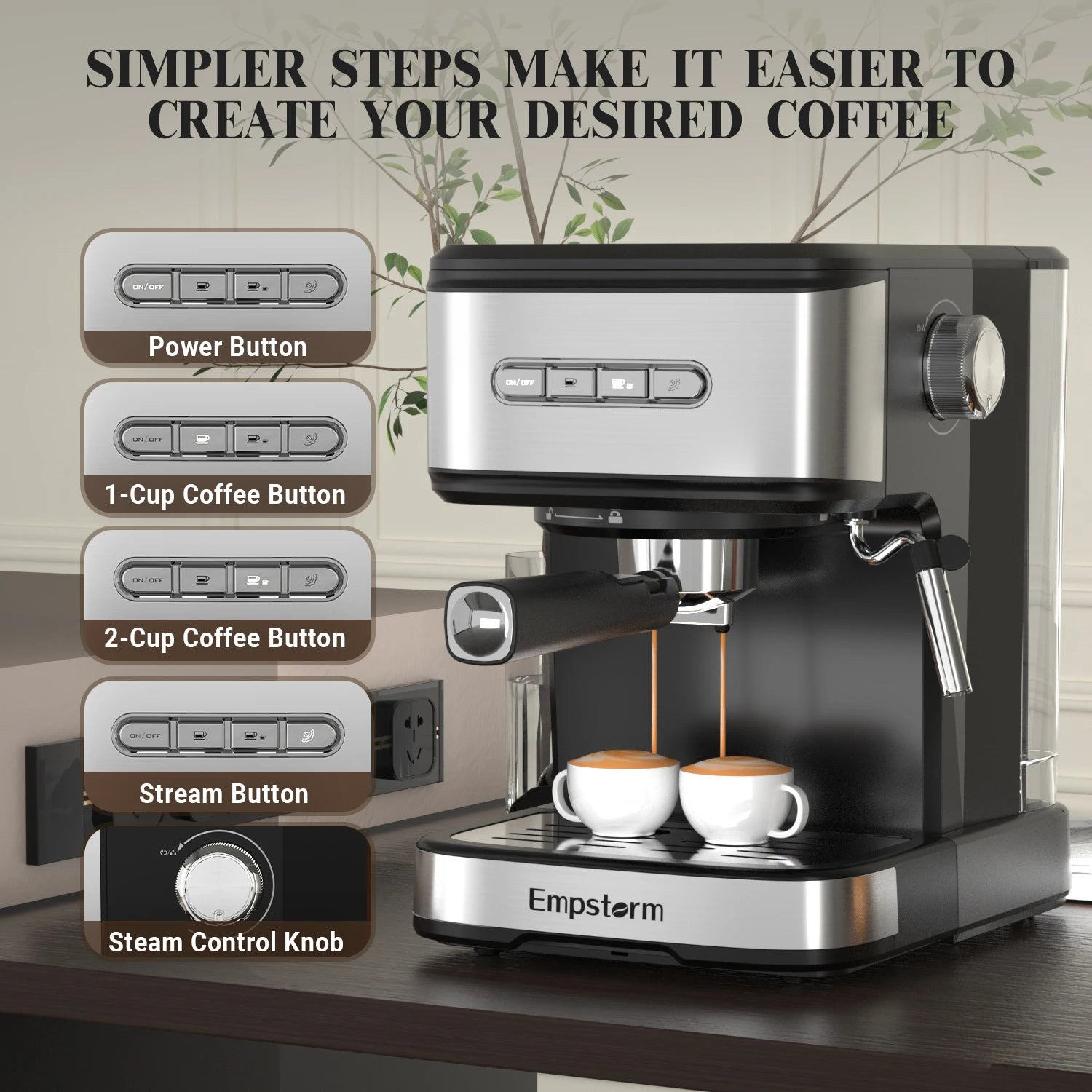 High Quality Semi-Automatic Coffee Machine 20 Bar Pressure Stainless Steel Electric 120V 3-in-1 Function for Hotel Household Use