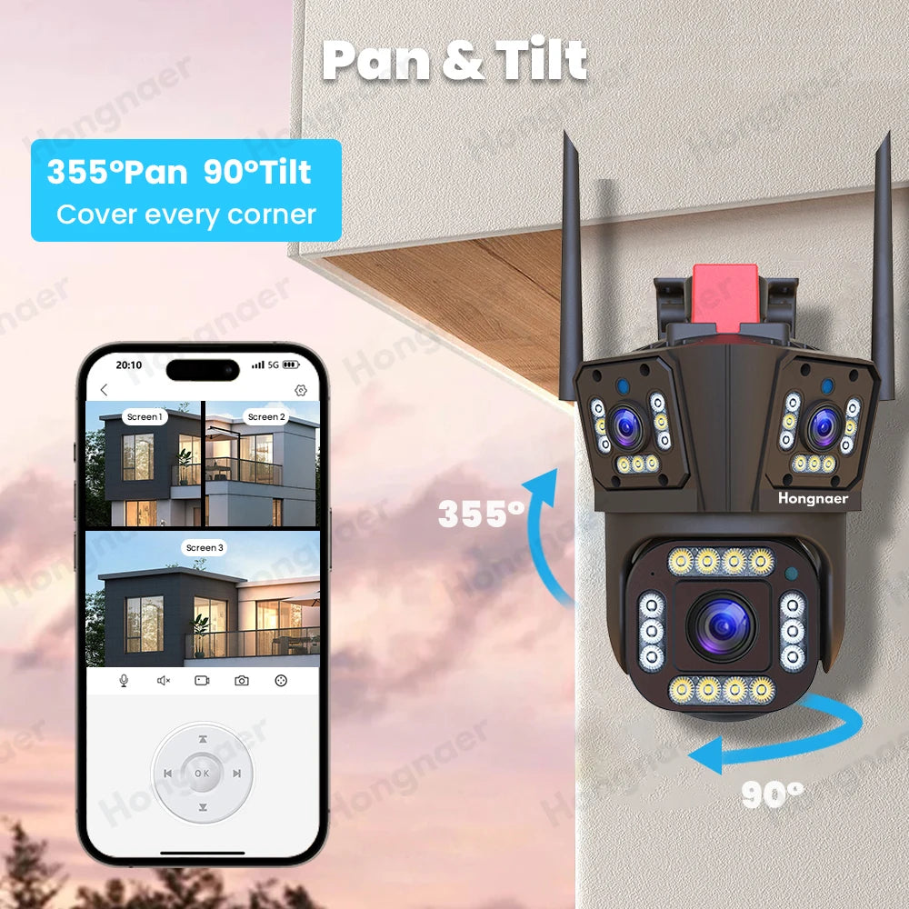 New Trend 12MP WiFi IP 3 Lens PTZ Camera Home Surveillance 6K Outdoor WiFi Security CCTV Network Cameras