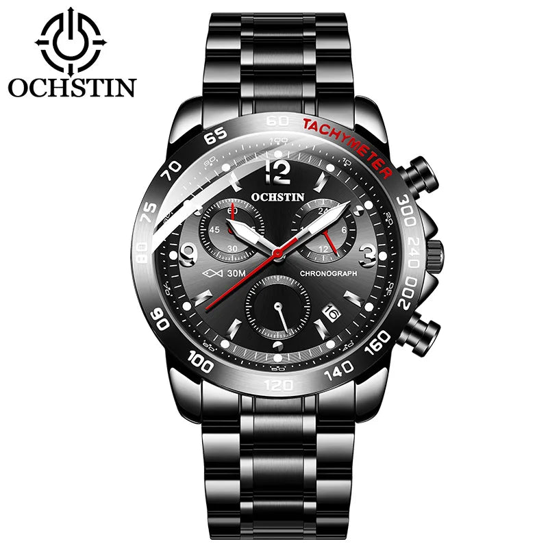 OCHSTIN 6123B GQ6123B Leisure Stainless Steel Strap Sports Multi Functional Quartz Movement Chronograph Waterproof Men's Watches