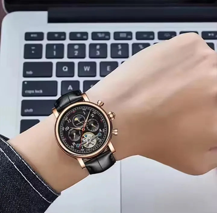 KINYUED J082 Hot Sale Automatic Mechanical Movement Wristwatch Waterproof Leather Strap Men's Watches for Men Montre Homme Reloj