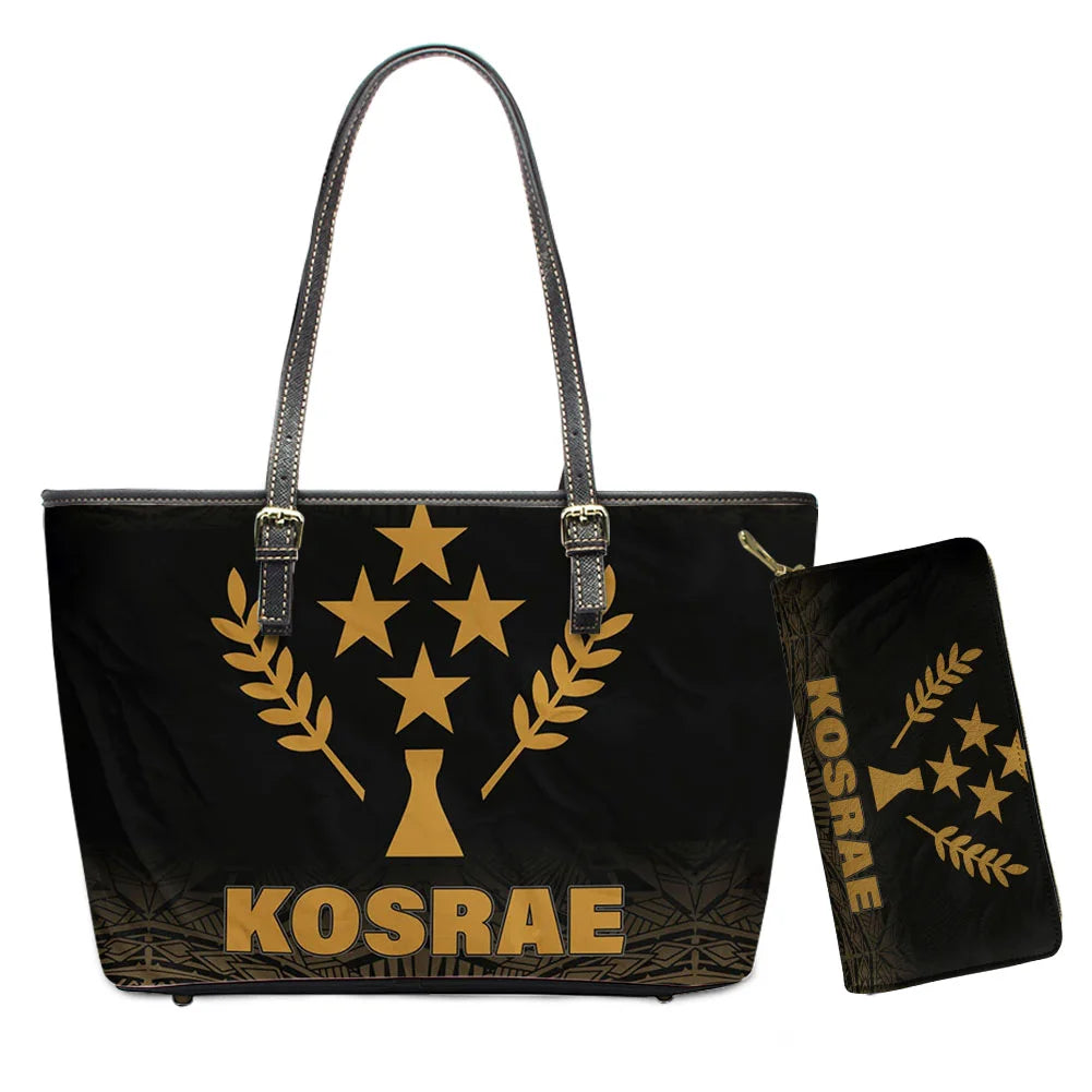 Hawaiian Flower Polynesian Design Print Women Handbags and Purses Set Customized Large Leather Tote Matching Long Zipper Wallet