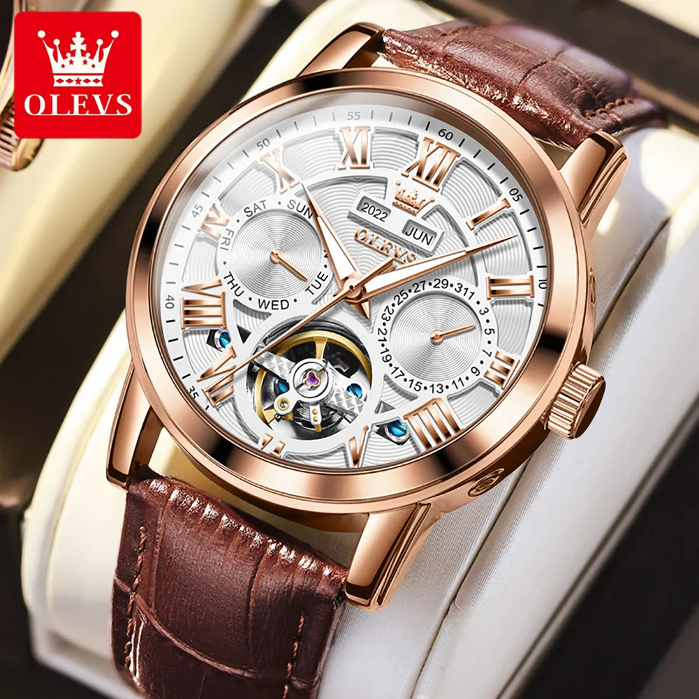 OLEVS 6668 Men's Watches Mirror Original Mechanical Watch for Man Waterproof Luminous Wristwatch Male Date Hours