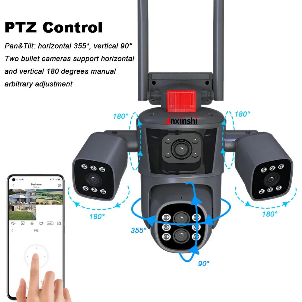 Anxinshi IPC360 Home 16MP 4 Lens 3 Screen 10x Zoom Wireless WiFi Camera  Home Security Wifi Panorama Cctv Ip Cameras 8k