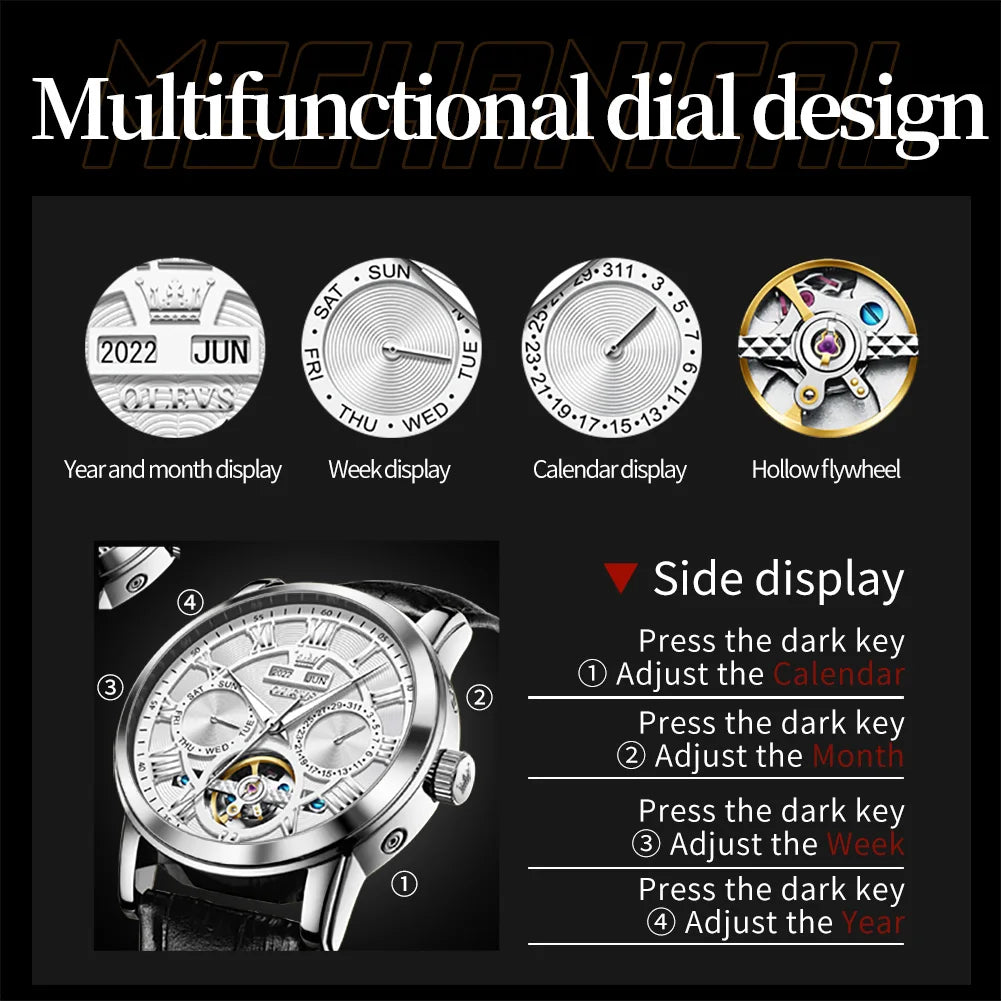 OLEVS 6668 Men's Watches Mirror Original Quartz Watch for Man Waterproof Luminous Stainless Steel Wristwatch Male Date Hours