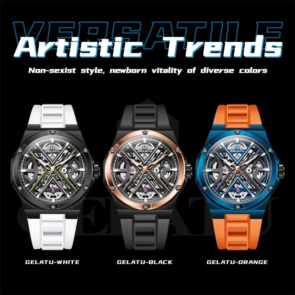 GELATU 6006 Top Luxury Men's Watches Waterproof Fully Automatic Cechanical Watch for Man Skeleton Sapphire Classics Wristwatch
