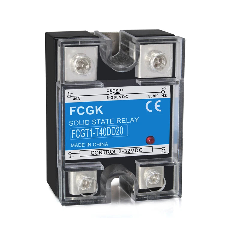 FCGK Miniature Single Phase SSR Relay 5-200VDC 40A DC High Power Solid State Relay with Sealed Protection