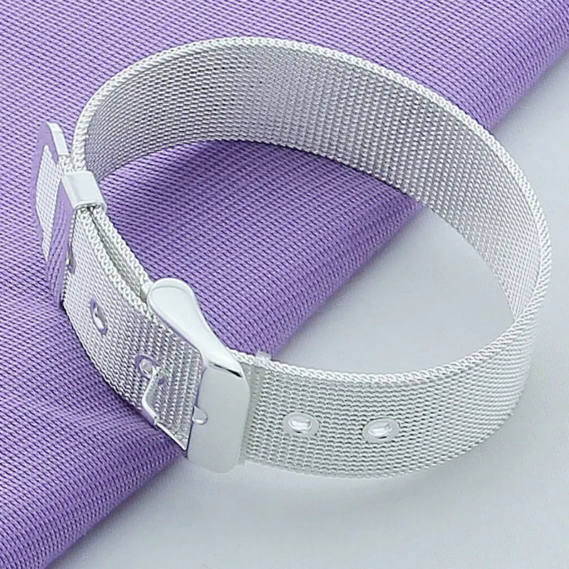 New Simple Fashion 925 Silver Bracelet 10/12/14MM Wrist Strap Bracelet for Women Men Jewelry Gift