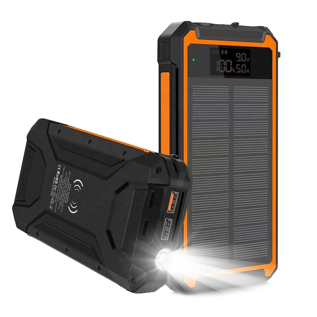 2025 Best Selling Fast Charging Waterproof Solar Power Bank 30000mAh 10W Wireless Charge Battery Watt  LED DisplayFlashlights