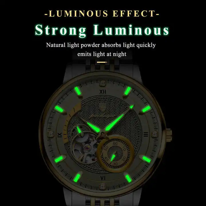 POEDAGAR 1416 Top Luxury Men Luminous Hollow Tourbillon Automatic Man Wristwatch Mechanical Stainless Steel Men's Watches Reloj