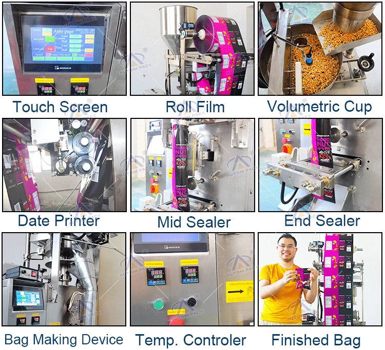 Autompack High Speed Automatic Coffee Milk Food Granule Cheese Crackers Tea Sugar Snack Bag Sachet Filling Packaging Machine