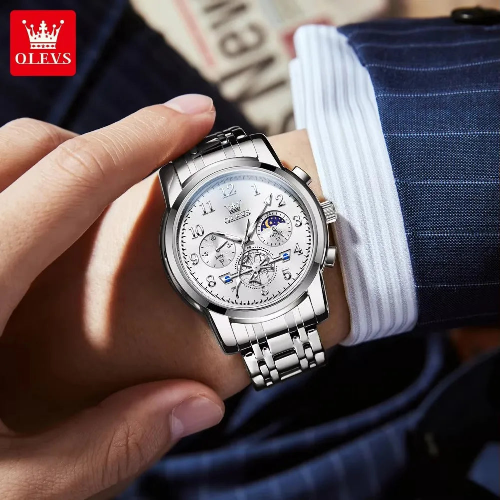 OLEVS 2900 Men's Watches Business Top Luxury Quartz Men Stainless Steel Strap Waterproof Luminous Hands Wristwatch Reloj Hombre