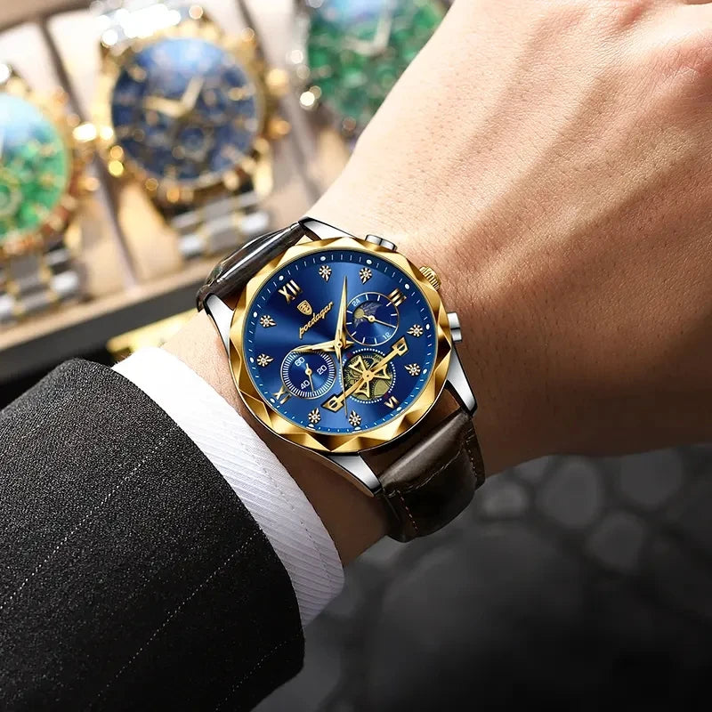 POEDAGAR 996 Luxury Business Man Wristwatch Leather Men's Watches Waterproof Luminous Male Watch for Men Quartz Clock Reloj