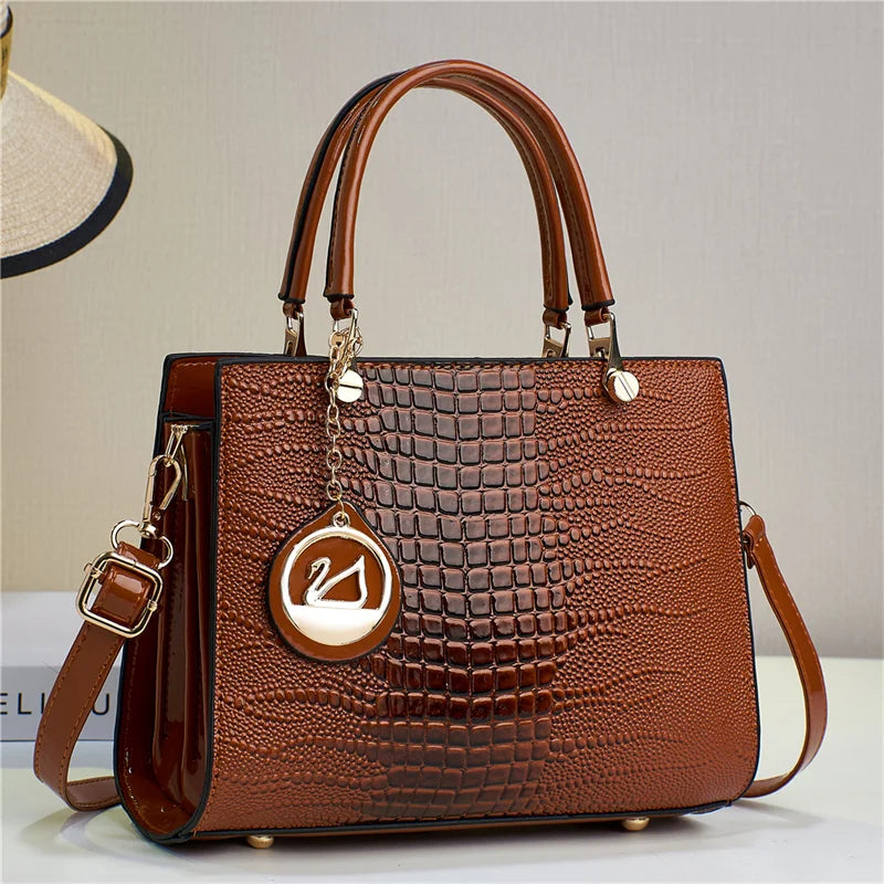 2024 Retro Simple Women Handbags Large Capacity Zipper Closure Versatile Fashionable Two Handles for Middle-Aged Moms