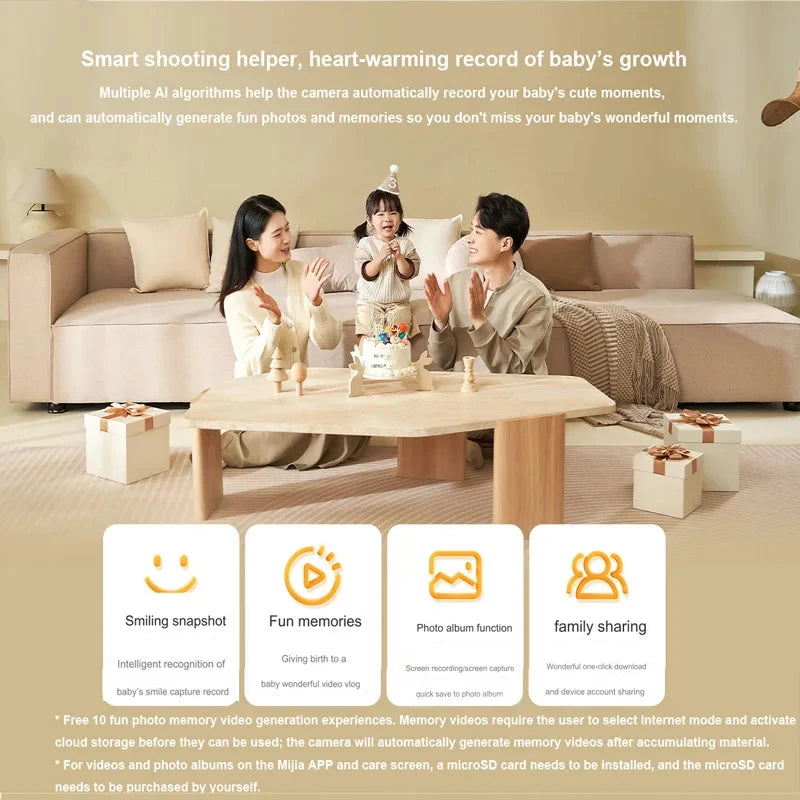 3K Mijia Wifi Smart Baby Camera with Video Monitor Screen Set and Audio Child Care Sound Detection for Xiaomi App