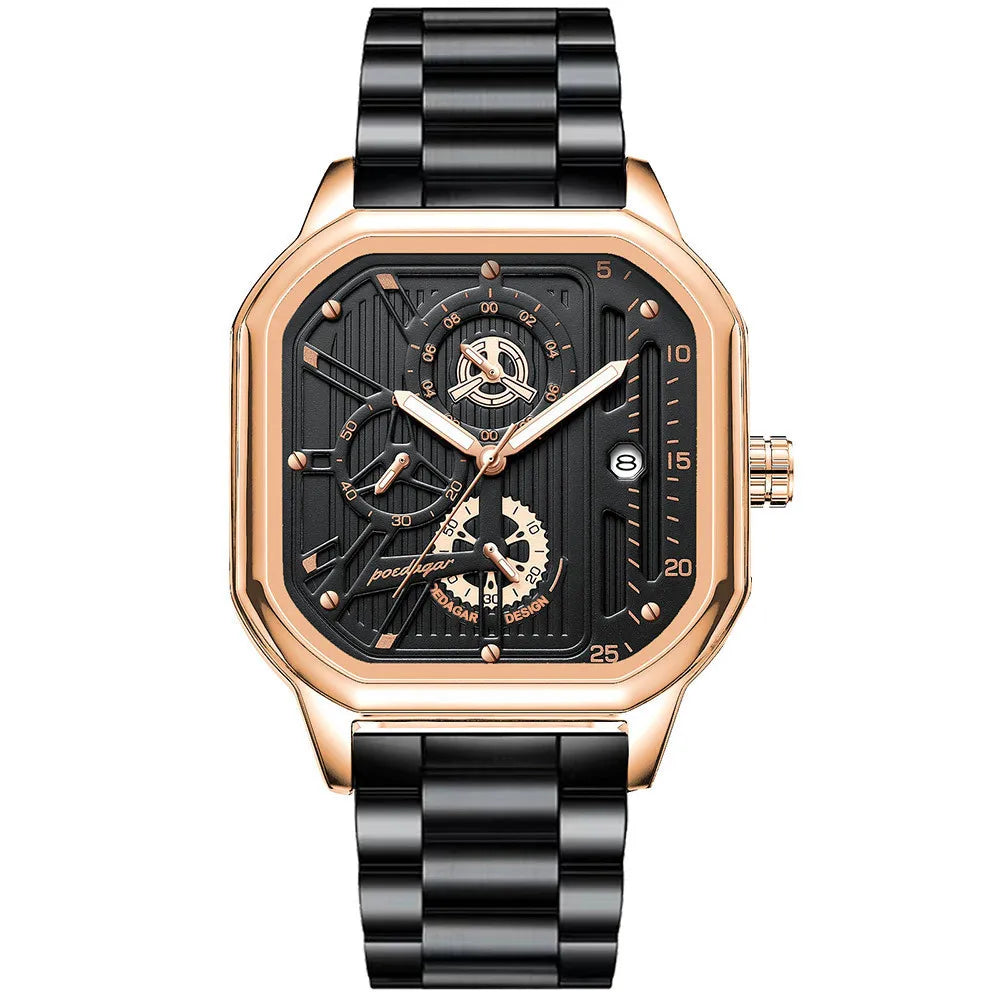 POEDAGAR 628 Luxury 3 Needles Quartz Watch Fashion Chronograph Stainless Steel Waterproof Luminous Date Men's Watches for Gift