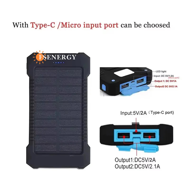High-Efficient 20000mAh Solar Power Bank Charger Waterproof Mobile Phone/Tablet PC Solar Charger with 20000mAh Capacity