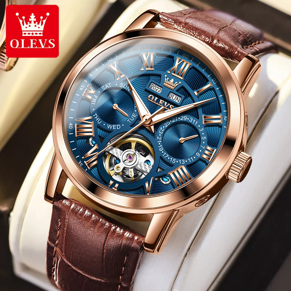 OLEVS 6668 Automatic Mechanical Men's Watches Flywheel Three Eyes Month Week Luxury Watch Automatic Mechanical SmartWatch