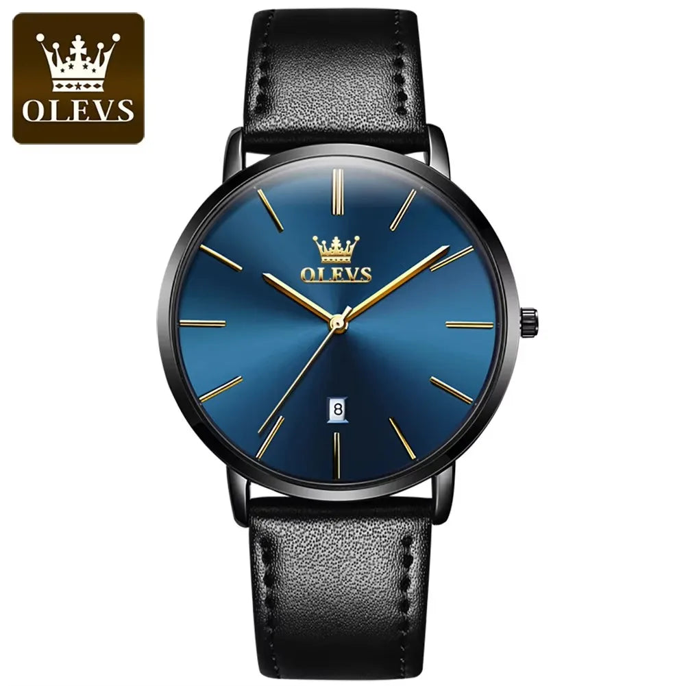 OLEVS 5869 Men's Watches Leather Strap Waterproof Auto Date Man Watch Fashion Simplicity Ultra Thin Quartz Wrist Watch for Men