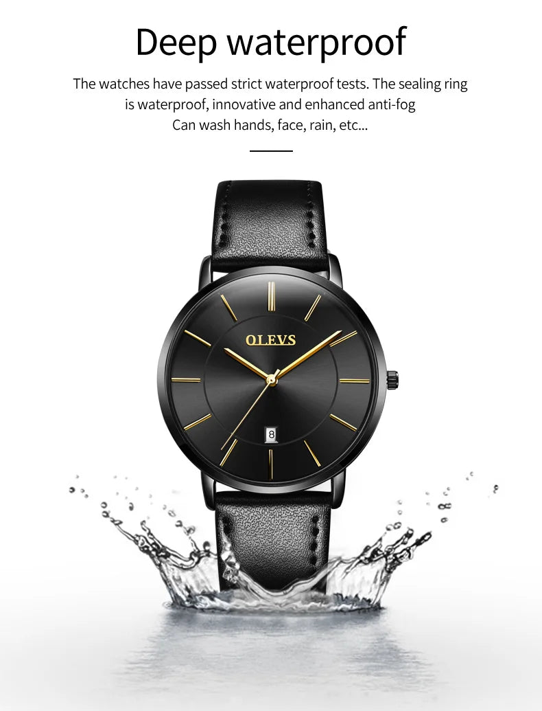 OLEVS 5869 Men's Watches Leather Strap Waterproof Auto Date Man Watch Fashion Simplicity Ultra Thin Quartz Wrist Watch for Men