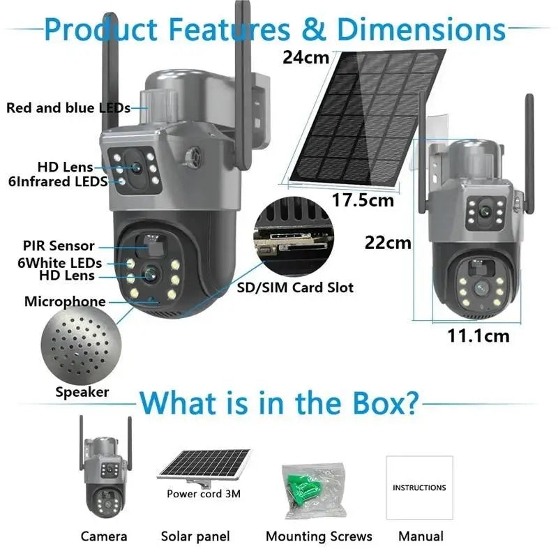 Wistino Digital Zoom Solar Surveillance Camera Wifi 6MP Ultra HD Pixel Auto Tracking Light Alarm Outdoor Solar Camera