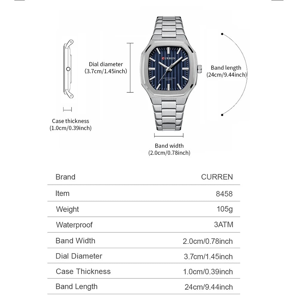 CURREN 8458 Luxury Casual Men's Watches Waterproof Luminous Hands Clock Quartz Wristwatch for Men Male Relojes Relogio Masculino