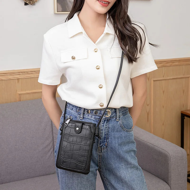 New 2024 bag women mini bags women handbags Korean version of vertical stone pattern mobile phone bag with shoulder and crossbo