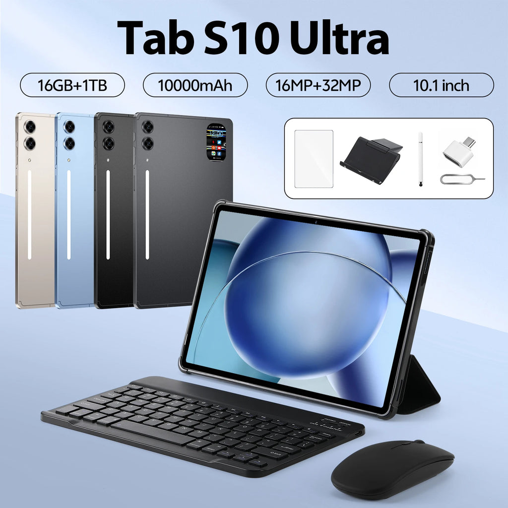 2026 New Arrival 5G Smart Education Tablet 10.1 Inch Tab S10 Ultra 16GB+1TB Deca Core Android 15 10000mAh Large Battery