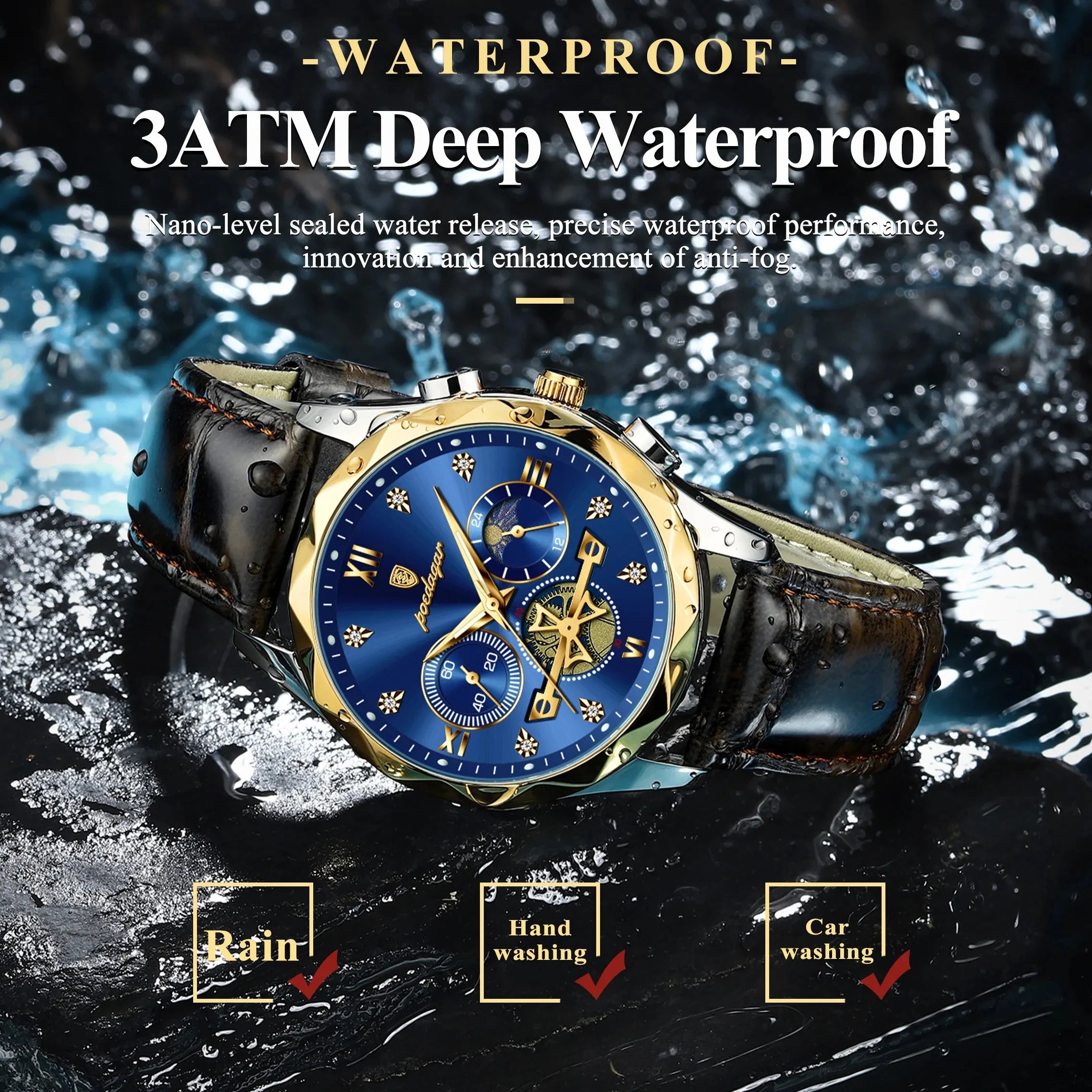 POEDAGAR 996 Luxury Business Man Wristwatch Leather Men's Watches Waterproof Luminous Male Watch for Men Quartz Clock Reloj