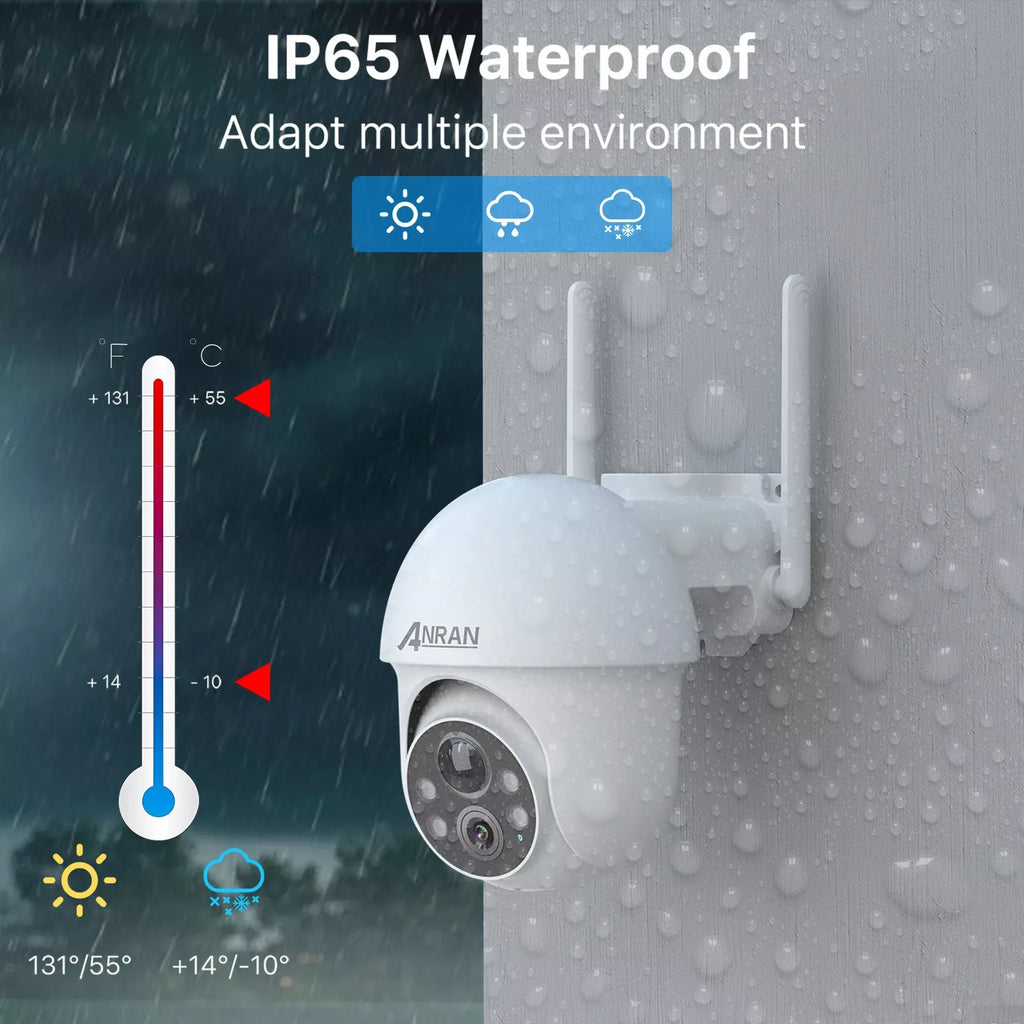 ANRAN 5MP Security Camera WiFi Camera,Solar Powered WiFi Camera,360° PTZ View,Siren Alarm,2 Way Talk,Color Night Vision,IP65