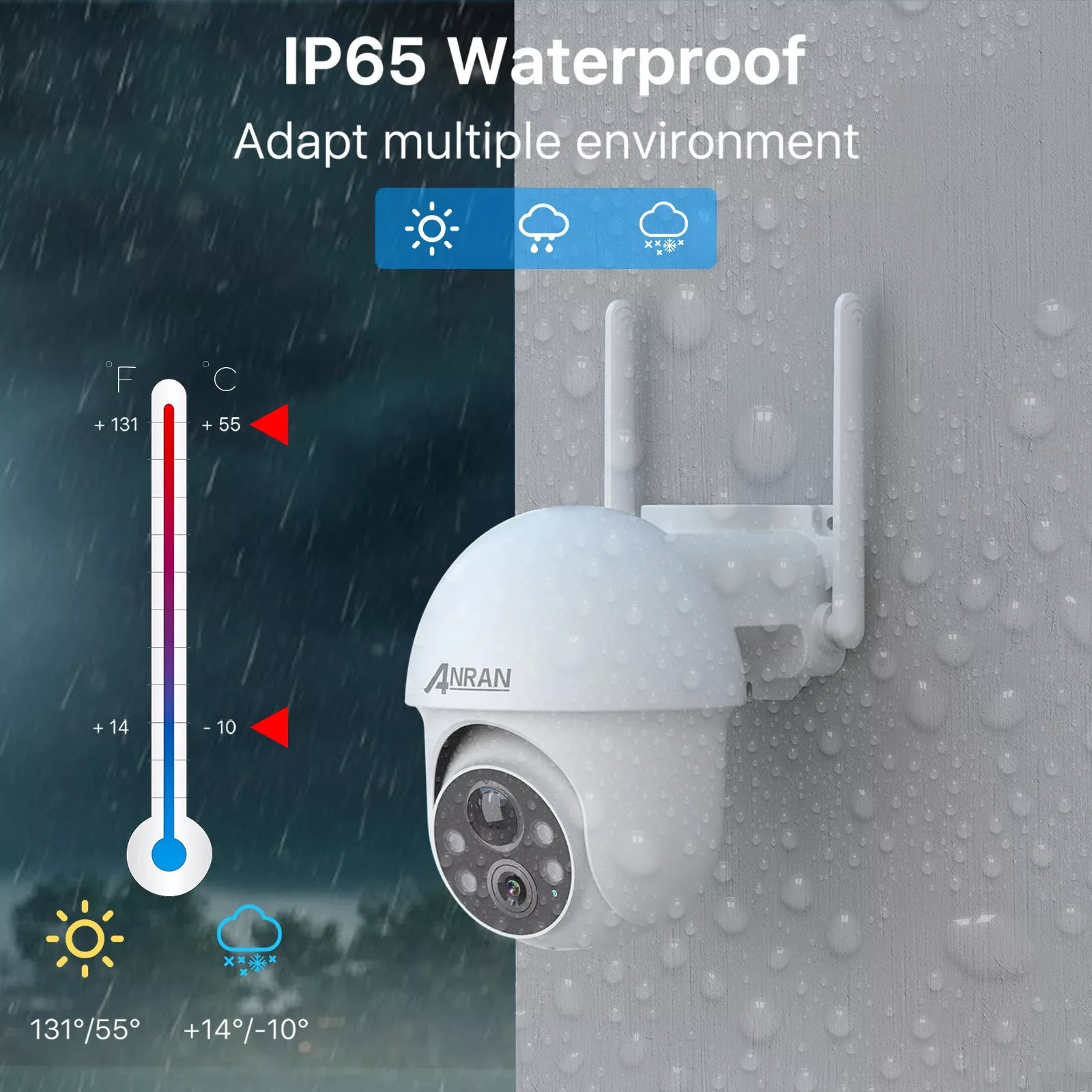 ANRAN 5MP Security Camera WiFi Camera,Solar Powered WiFi Camera,360° PTZ View,Siren Alarm,2 Way Talk,Color Night Vision,IP65