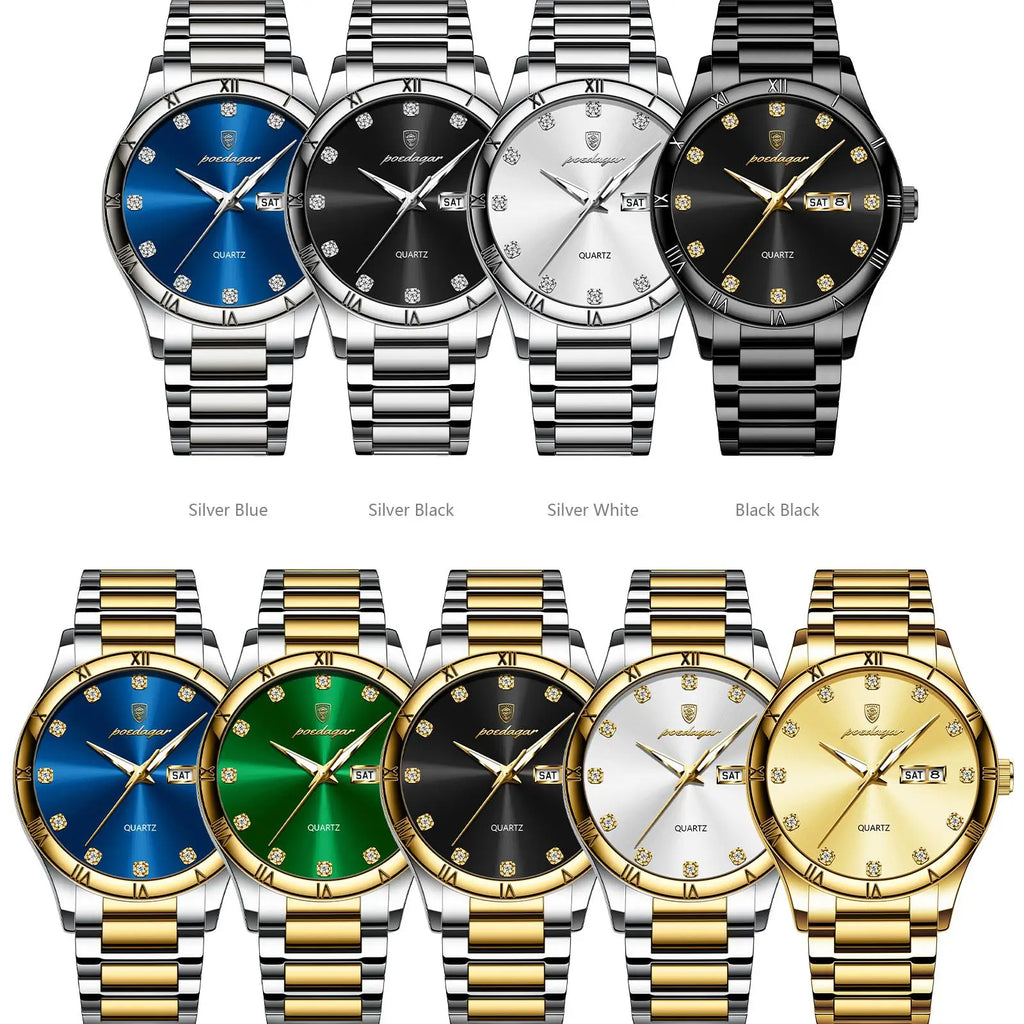 POEDAGAR 878 Luxury Men Wristwatch Waterproof Luminous Hands Original Man Watch Stainless Steel Belt Sports Quartz Men's Watches