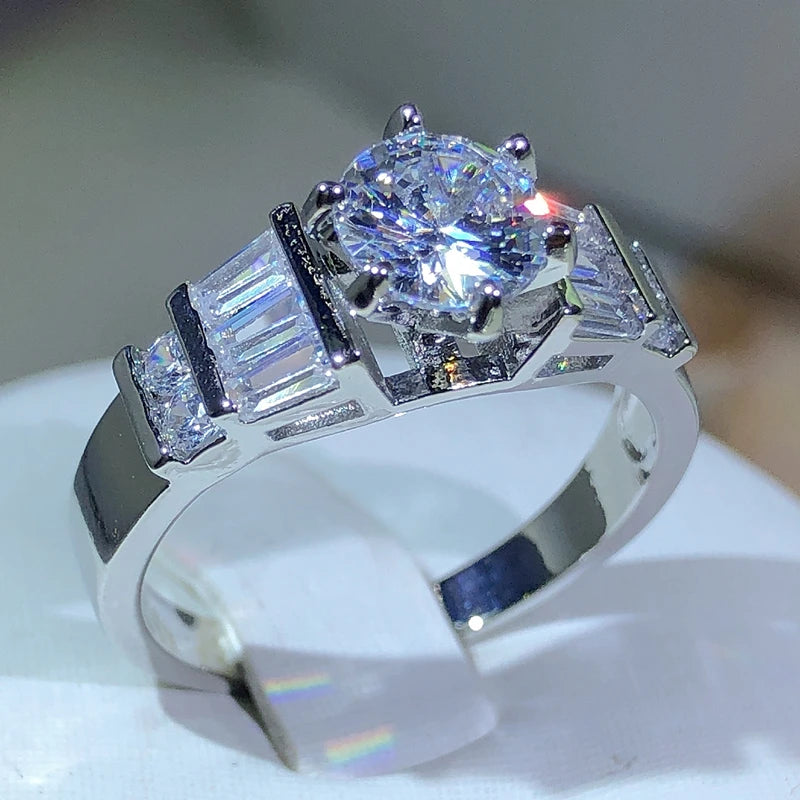 925 Sterling Silver Fashion White Zircon Stone Silver Color Wedding Engagement Rings For Women Fashion Jewelry