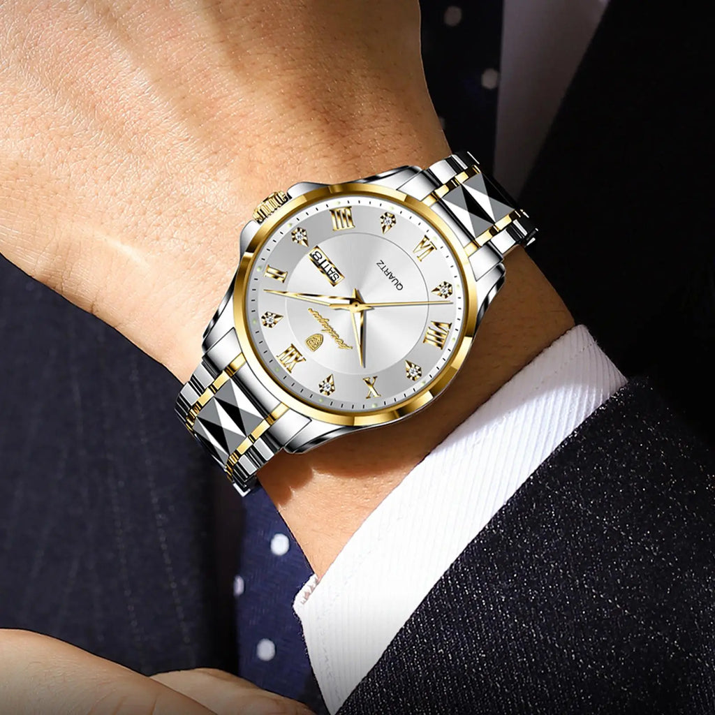 POEDAGAR 883 Stainless Steel Belt Quartz Men's Watches Male Reloj Fashion Men Clock Waterproof Luminous Date Week Man Wristwatch