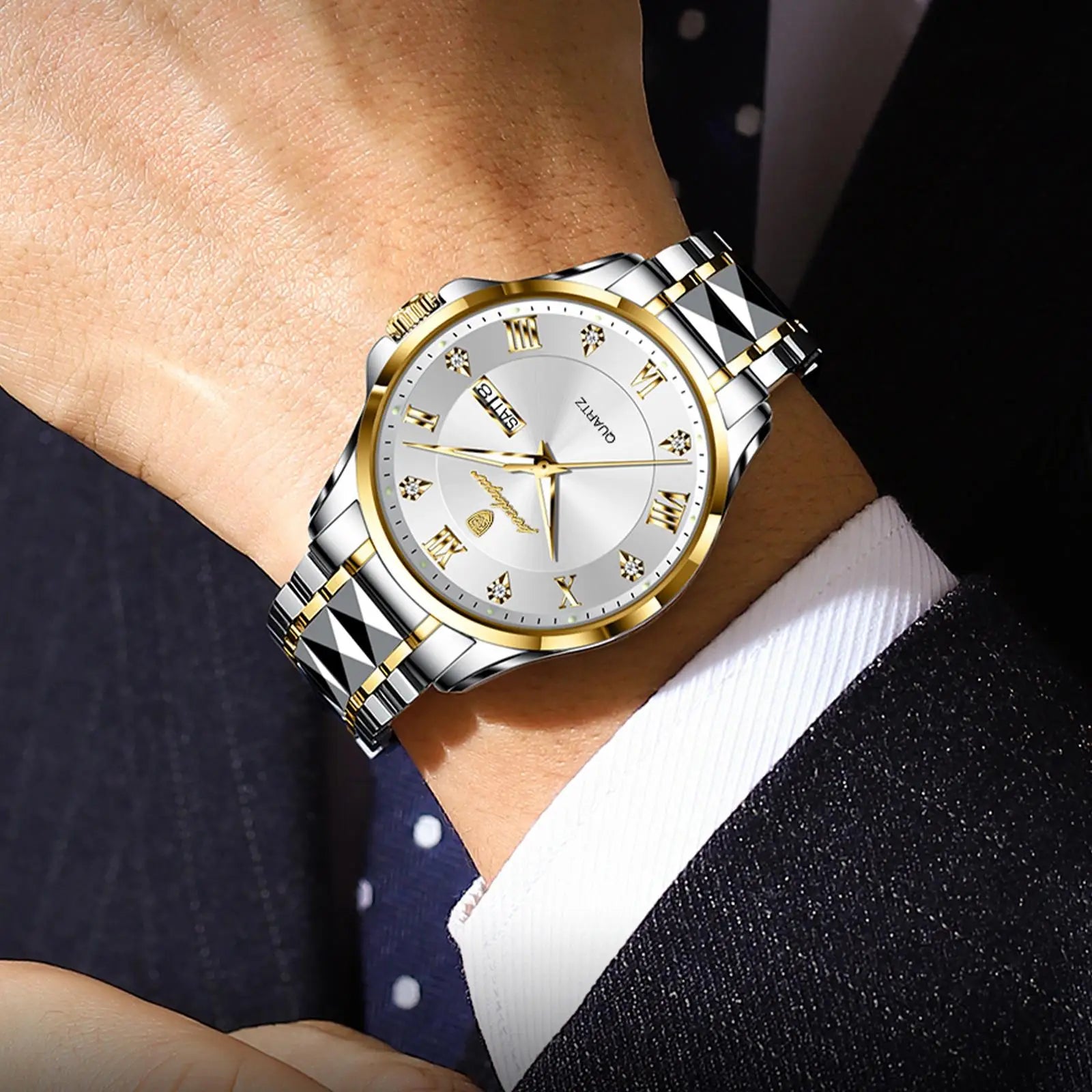 POEDAGAR 883 Stainless Steel Belt Quartz Men's Watches Male Reloj Fashion Men Clock Waterproof Luminous Date Week Man Wristwatch