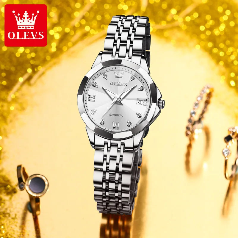 OLEVS 9982 Women Mechanical Automatic Wristwatches Waterproof Luminous Hands Women's Watches for Ladies Girls Montre Femme Reloj