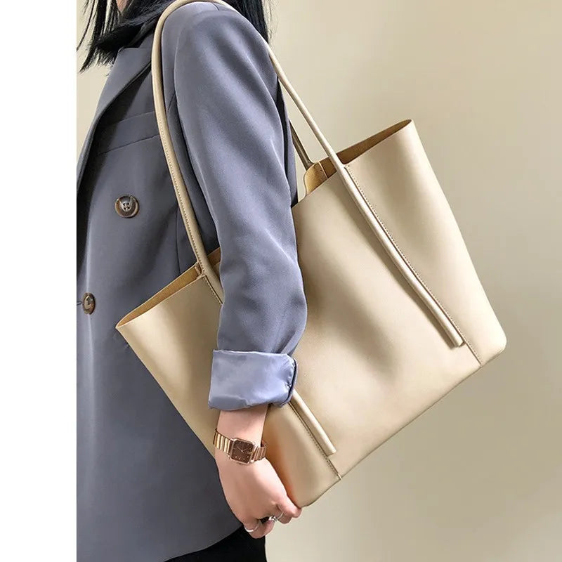 Niche Tote Bag Genuine Leather Women's Bag New Large Capacity Handbag High-end Cowhide Underarm Shoulder Bag