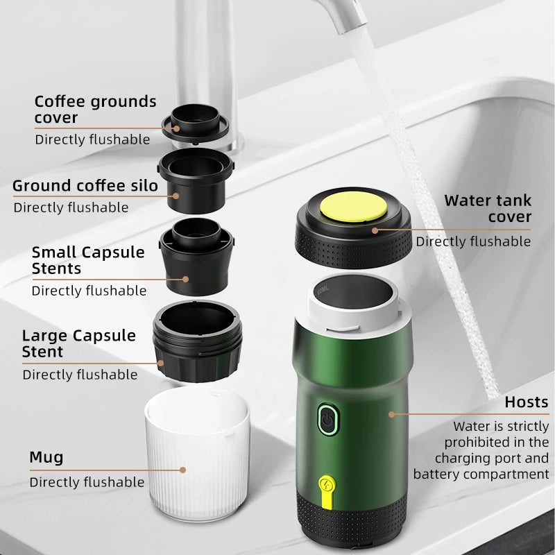 Self Heating Rechargeable Automatic Coffee Maker 3 in 1 Portable Espresso Machine Coffee Maker Outdoor Camping Car Use