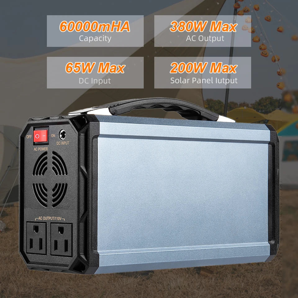 Portable Solar Power Bank 300W Solar Generator With AC Outlet Fast Charge Outdoor Emergency Backup Lighting for Camping Travel
