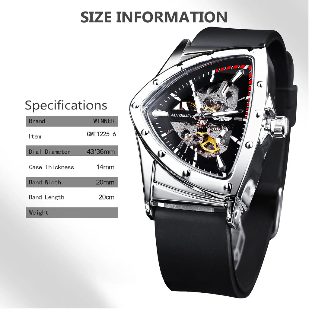 WINNER Sport Style Men's Watches Transparent Mechanical Watch Triangle Automatic   With Luminous Pointers