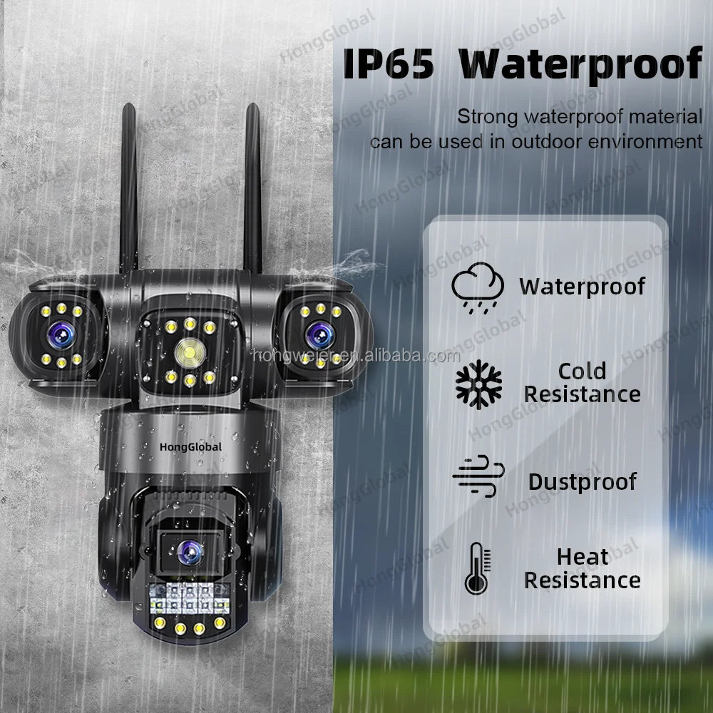 HongGlobal 12MP 6K V380 Pro Three Lenses Outdoor Smart PTZ CCTV 360 Camera Home IP WiFi Surveil Network Security Wireless Camera