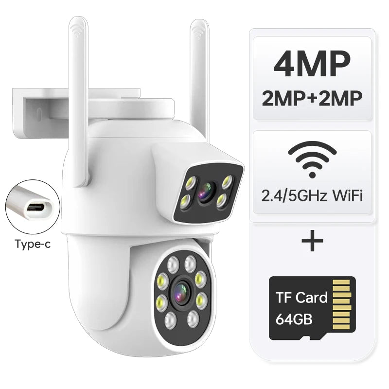 High Resolution 4MP CCTV Camera Wireless Color Night Vision Human Motion Detection Dual Lens Smart Camera